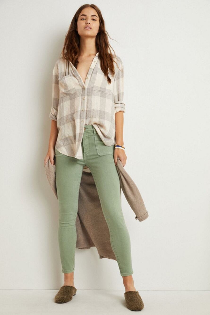 New Anthropologie Pilcro Patch Pocket Skinny Jeans $128 SIZE 28 Green Ankle Crop
